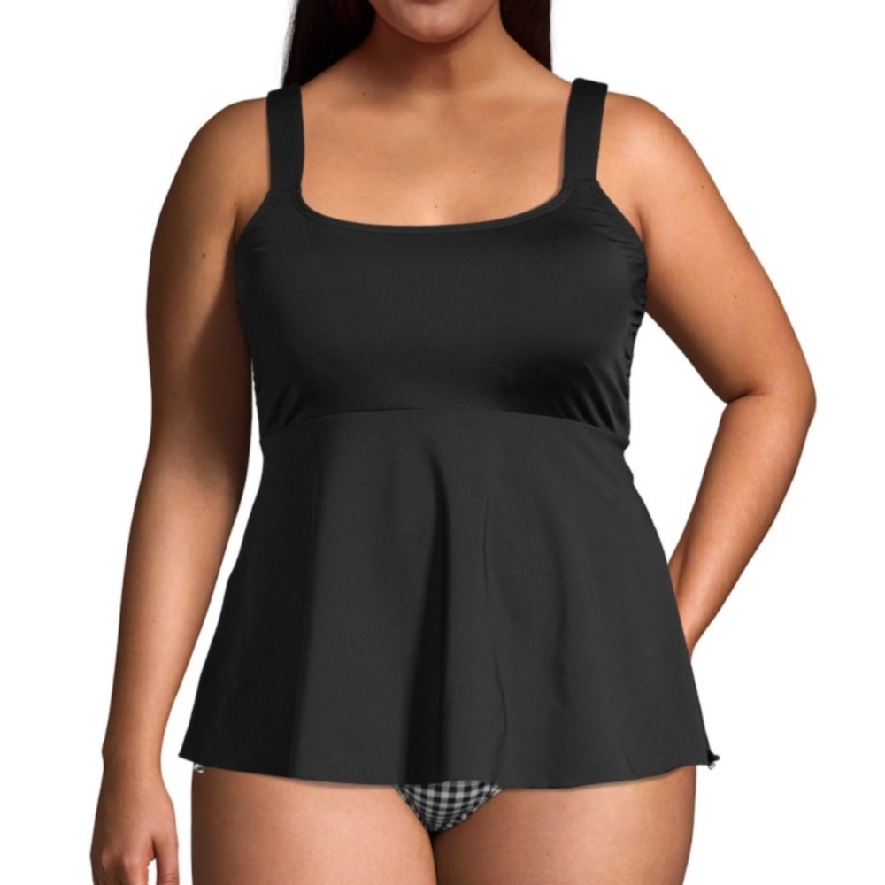 NWT Lands End Flutter Tankini Swim Top, comfort straps, black, size L 14/16​
